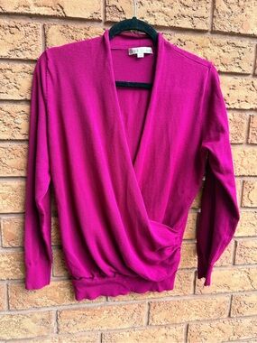 10/$25 • Cleo Petite Surplice Wrap-Neck Magenta Sweater
